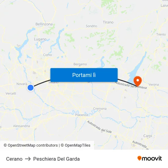 Cerano to Peschiera Del Garda map
