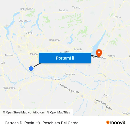 Certosa Di Pavia to Peschiera Del Garda map