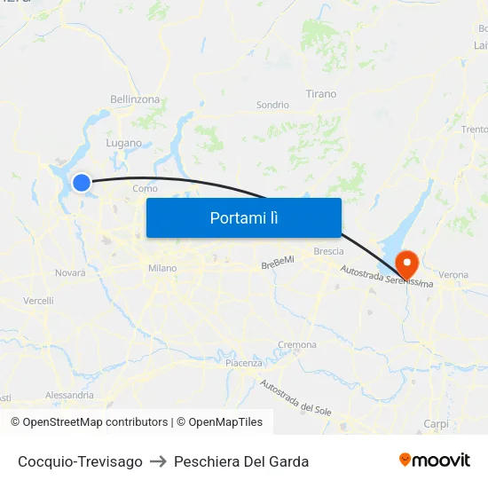 Cocquio-Trevisago to Peschiera Del Garda map