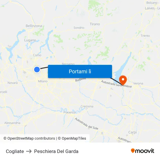 Cogliate to Peschiera Del Garda map