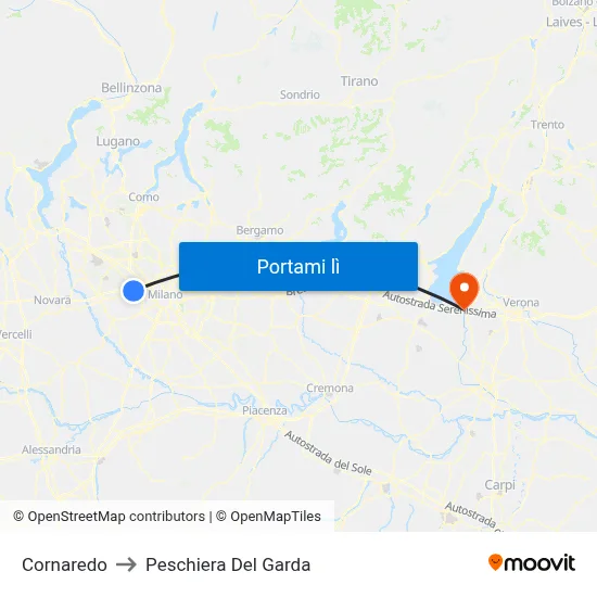 Cornaredo to Peschiera Del Garda map