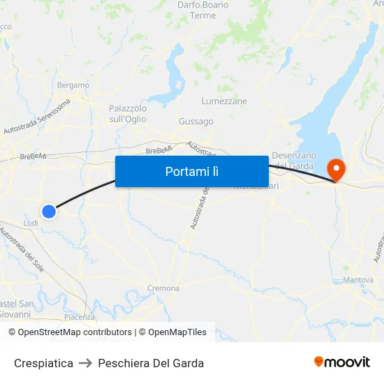 Crespiatica to Peschiera Del Garda map