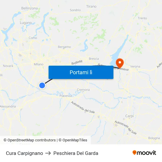 Cura Carpignano to Peschiera Del Garda map