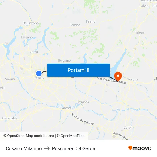 Cusano Milanino to Peschiera Del Garda map