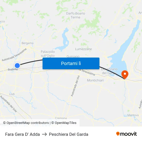 Fara Gera D' Adda to Peschiera Del Garda map