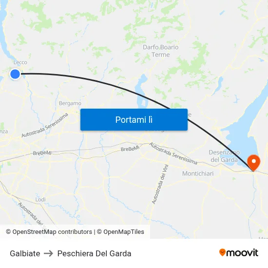 Galbiate to Peschiera Del Garda map