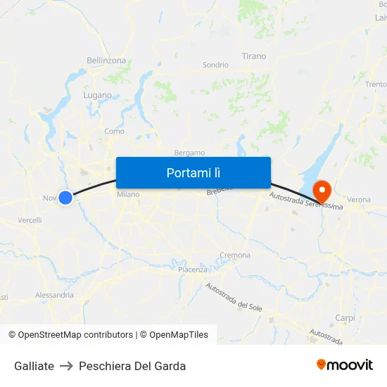 Galliate to Peschiera Del Garda map
