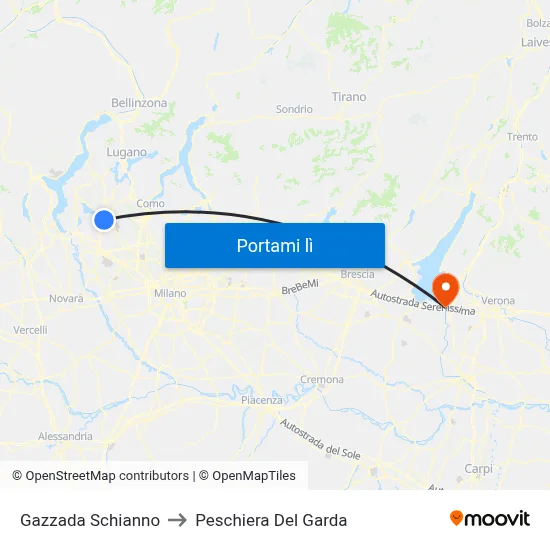 Gazzada Schianno to Peschiera Del Garda map