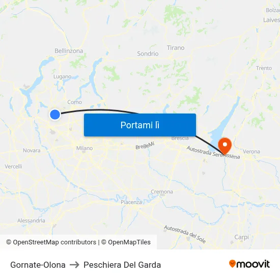 Gornate-Olona to Peschiera Del Garda map