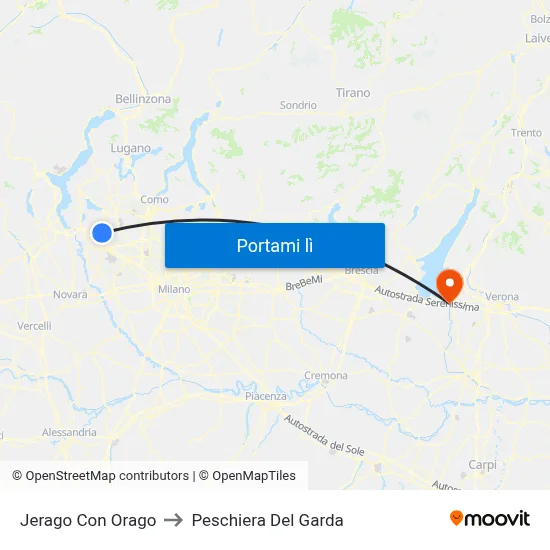 Jerago Con Orago to Peschiera Del Garda map