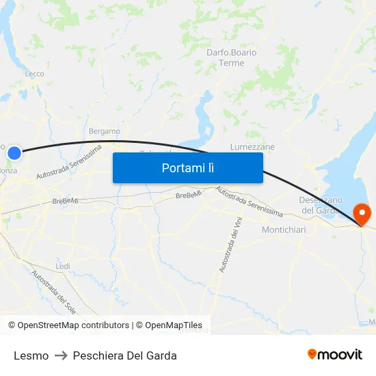 Lesmo to Peschiera Del Garda map