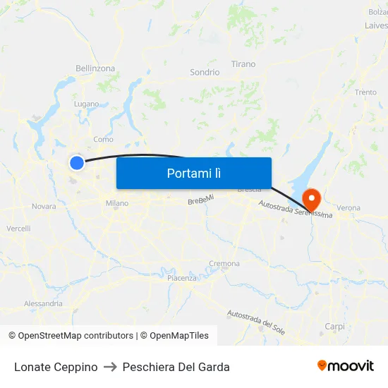 Lonate Ceppino to Peschiera Del Garda map