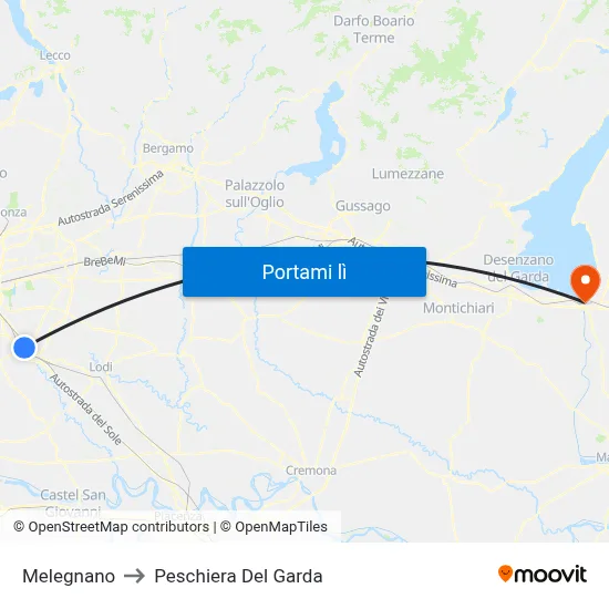 Melegnano to Peschiera Del Garda map