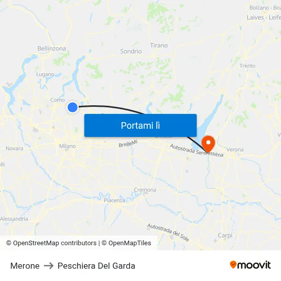 Merone to Peschiera Del Garda map