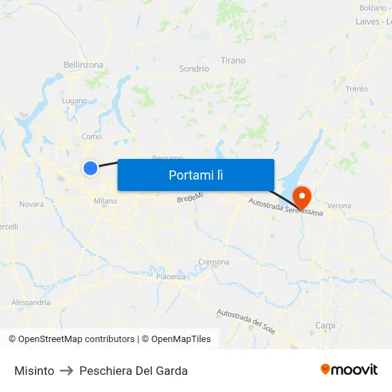 Misinto to Peschiera Del Garda map
