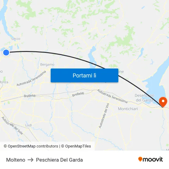 Molteno to Peschiera Del Garda map