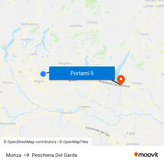 Monza to Peschiera Del Garda map