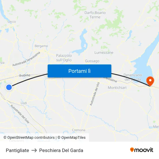 Pantigliate to Peschiera Del Garda map