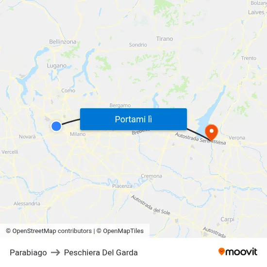 Parabiago to Peschiera Del Garda map