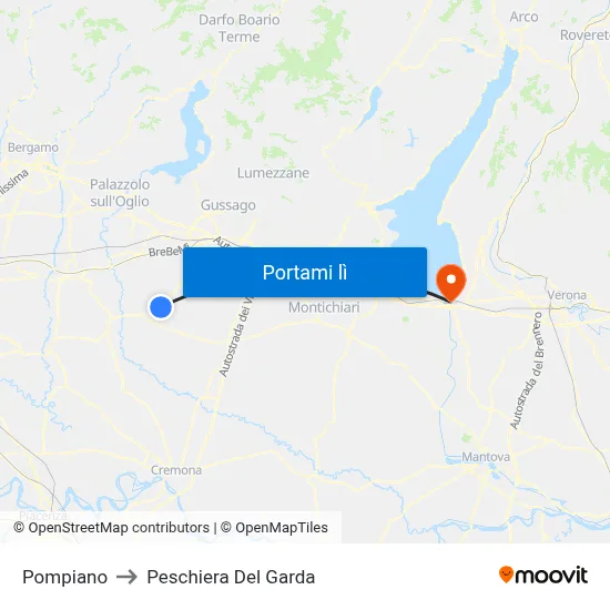 Pompiano to Peschiera Del Garda map