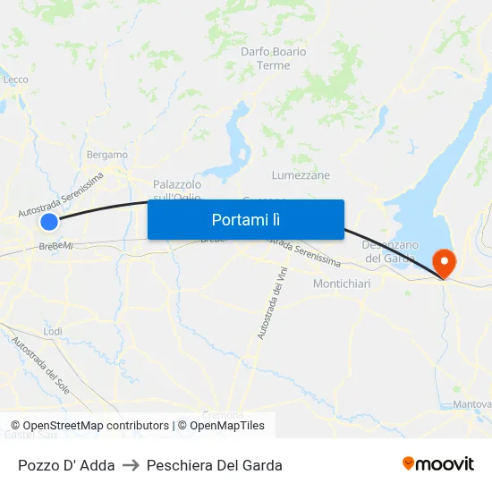 Pozzo D' Adda to Peschiera Del Garda map
