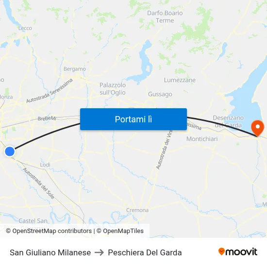 San Giuliano Milanese to Peschiera Del Garda map