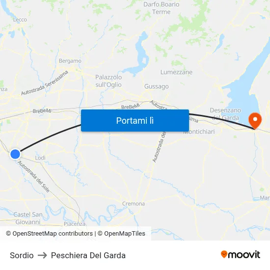 Sordio to Peschiera Del Garda map