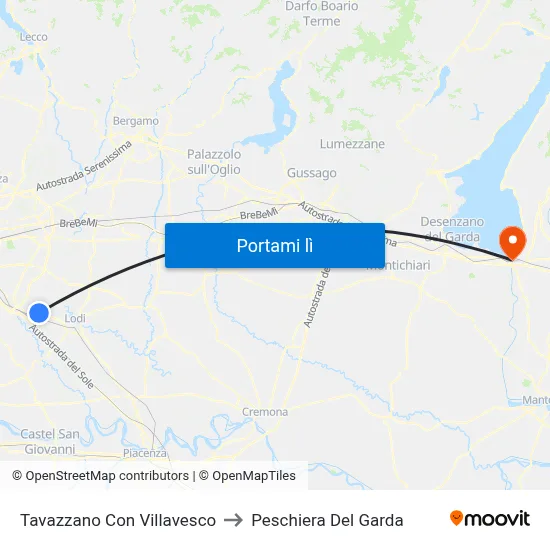 Tavazzano Con Villavesco to Peschiera Del Garda map