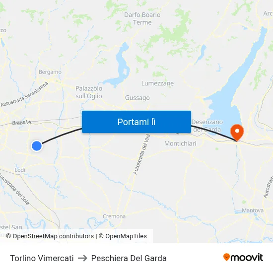 Torlino Vimercati to Peschiera Del Garda map