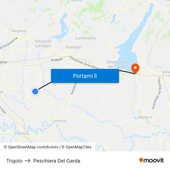 Trigolo to Peschiera Del Garda map