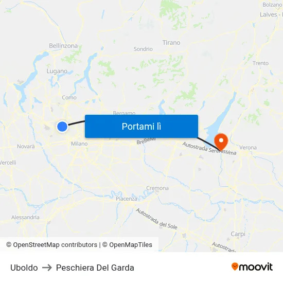Uboldo to Peschiera Del Garda map