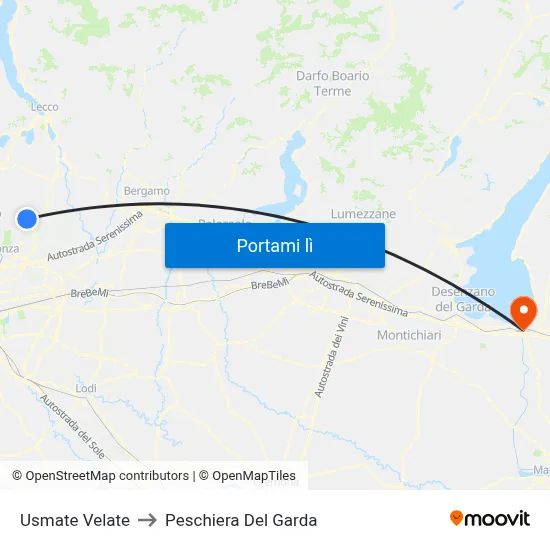 Usmate Velate to Peschiera Del Garda map