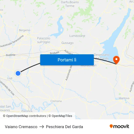 Vaiano Cremasco to Peschiera Del Garda map