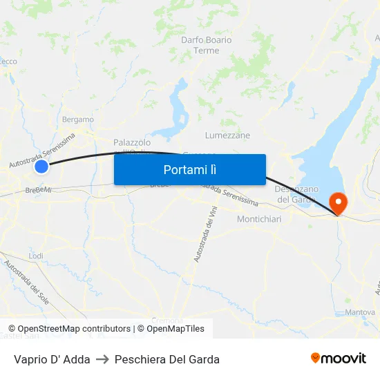 Vaprio D' Adda to Peschiera Del Garda map