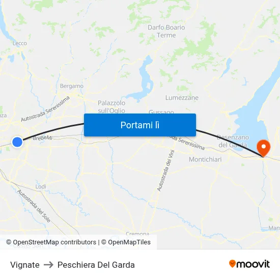Vignate to Peschiera Del Garda map