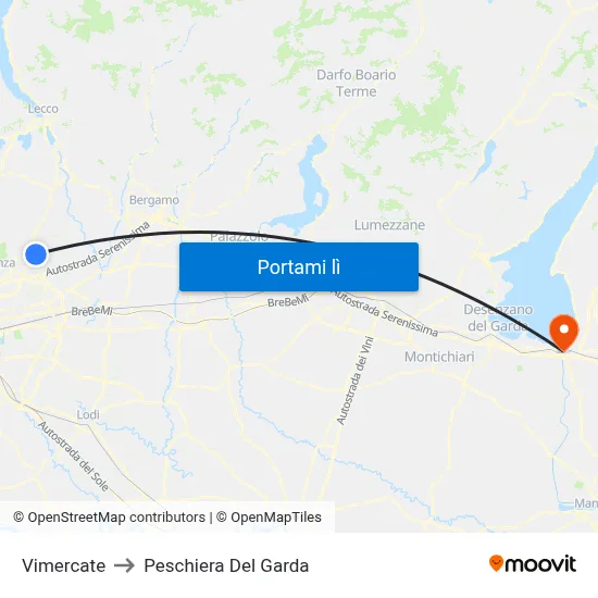 Vimercate to Peschiera Del Garda map