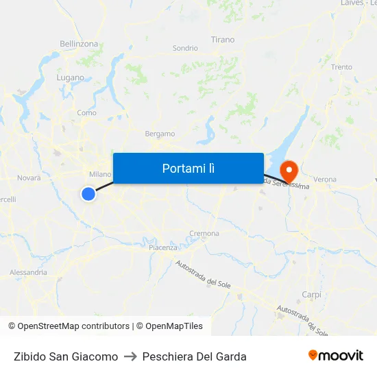 Zibido San Giacomo to Peschiera Del Garda map