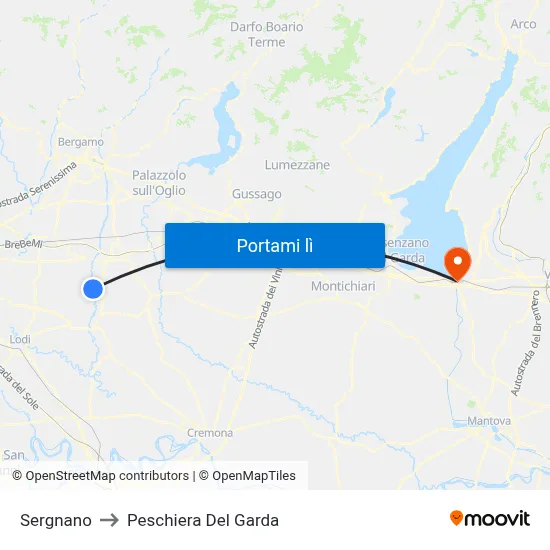 Sergnano to Peschiera Del Garda map