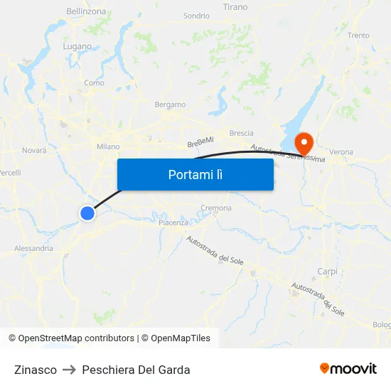 Zinasco to Peschiera Del Garda map