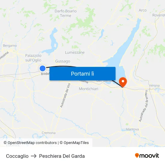 Coccaglio to Peschiera Del Garda map