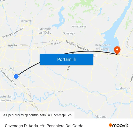 Cavenago D' Adda to Peschiera Del Garda map
