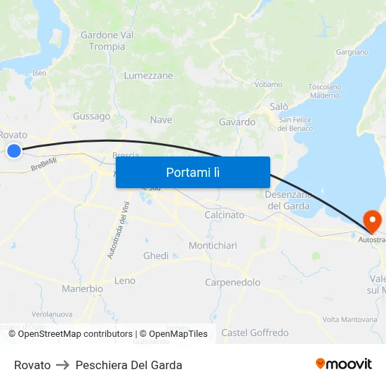 Rovato to Peschiera Del Garda map