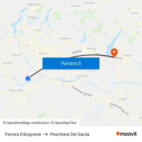 Ferrera Erbognone to Peschiera Del Garda map