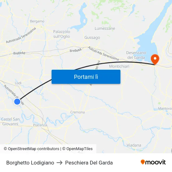 Borghetto Lodigiano to Peschiera Del Garda map