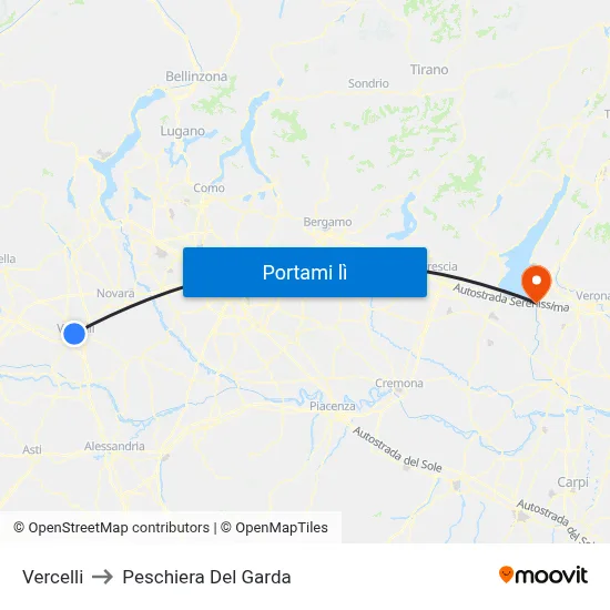 Vercelli to Peschiera Del Garda map