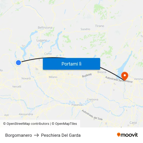 Borgomanero to Peschiera Del Garda map
