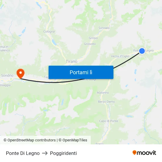 Ponte Di Legno to Poggiridenti map