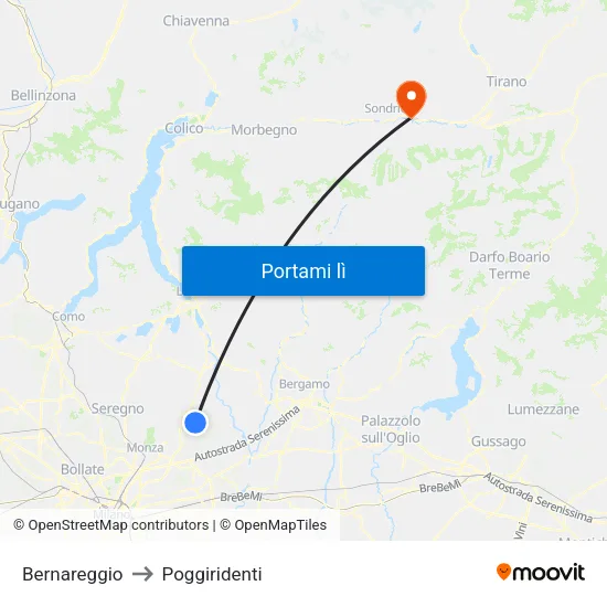 Bernareggio to Poggiridenti map