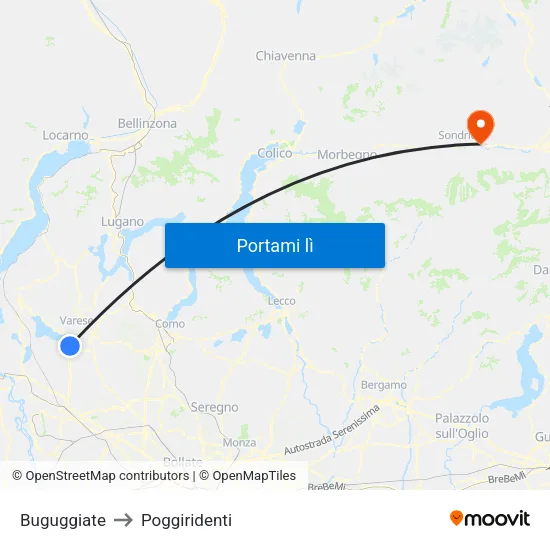 Buguggiate to Poggiridenti map