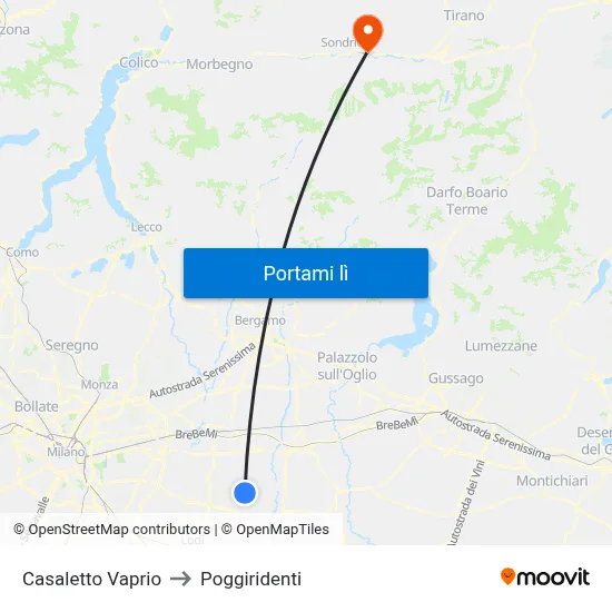 Casaletto Vaprio to Poggiridenti map